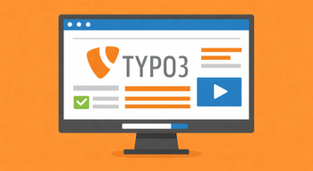 Illustration eines einzelnen Monitors mit TYPO3-Interface vor einfarbig orangem Hintergrund © ChatGPT