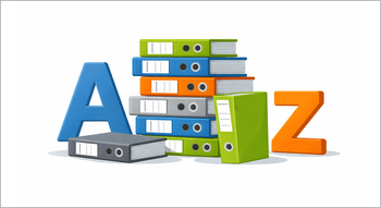 Illustration: Mehrere farbige Aktenordner sind gestapelt dargestellt, daneben stehen die großen Buchstaben A und Z. © ChatGPT